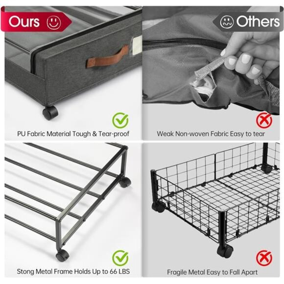 Under Bed Storage with Wheels, 2Pack Under Bed Storage Containers, Shoe Storage - Picture 3 of 7